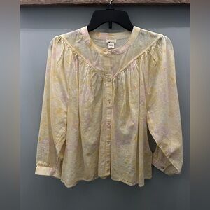 Billabong Pastel Yellow & Pink Watercolor Button-Front Top